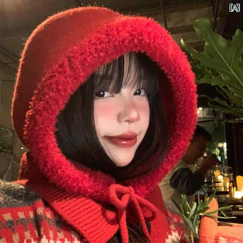 韓国 お上さん 春夏 秋冬 レディース  愛くるしげ 今めかしい 赤 バラクラバ お上さん 冬 ト 朦々たる 編み物 帽 耳保護すること 羊毛 かぶり笠 組み入れる 新年