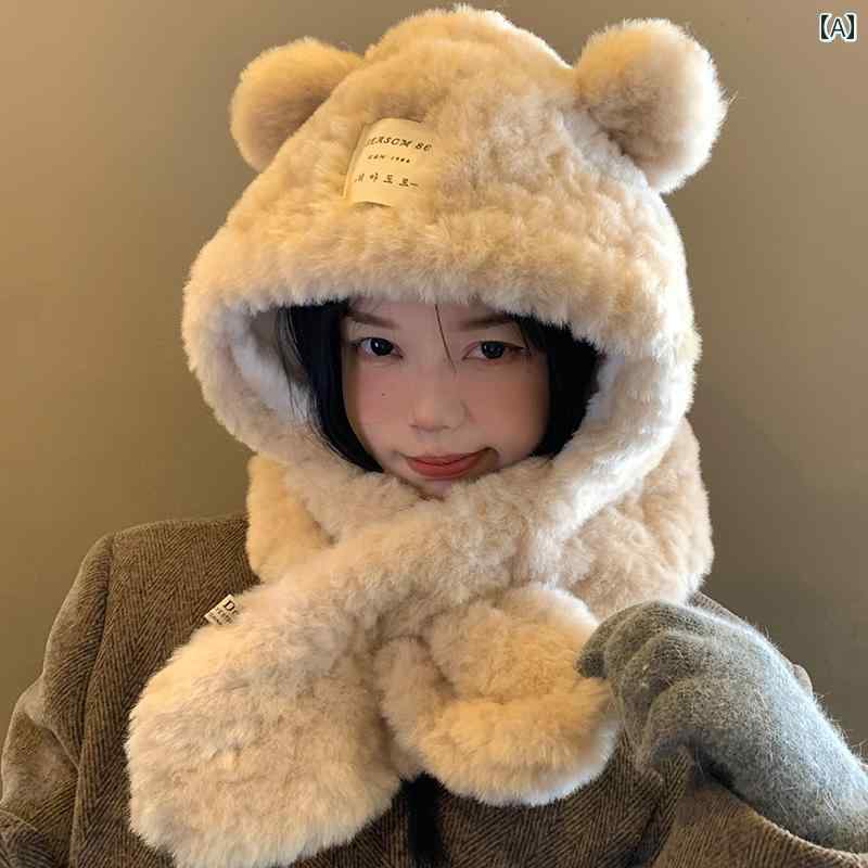 韓国 女性 春夏 秋　冬 レディース かわいい おしゃれ クマ 帽子 オール イン ワン 女性用 秋　冬 韓国 かわいい 顔 耳保護 雷 峰 帽子｜YKC8