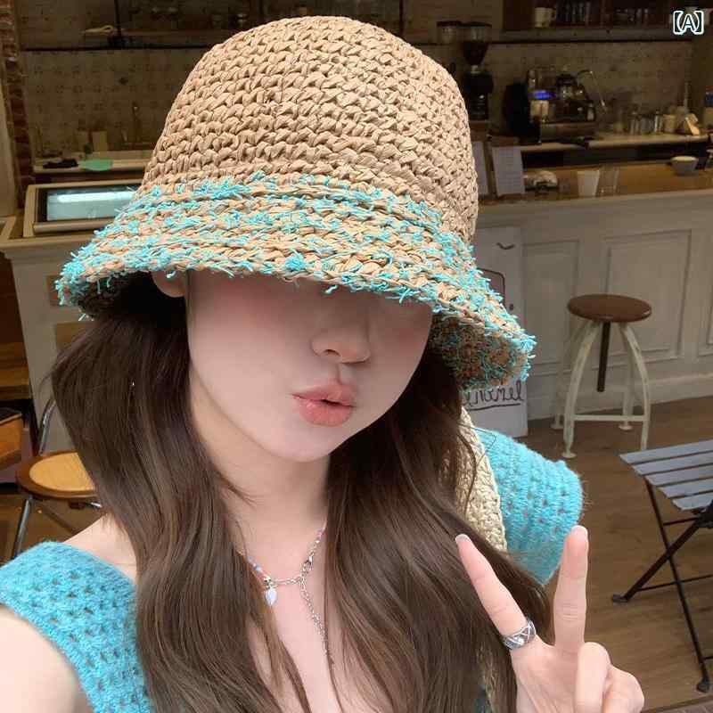 韓国 女性 春夏 秋冬 レディース かわいい おしゃれ 織 麦わら 帽子 女性用 夏 スタイル ビッグ ヘッド 帽子 海辺 ビーチ 日よけ 日焼け防止 帽子|YKC8