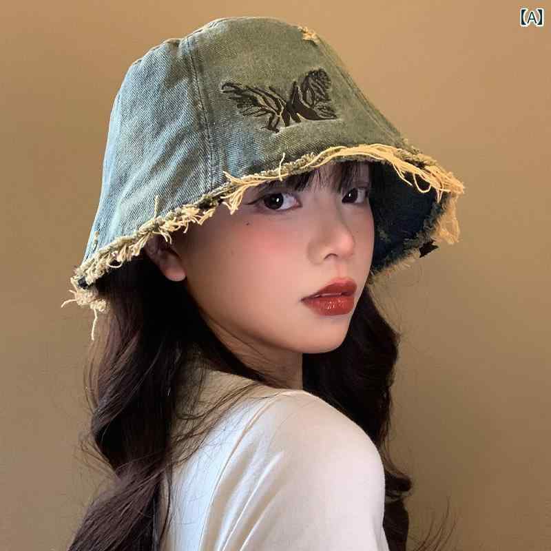 韓国 お上さん 春夏 秋冬 レディース  愛くるしげ 今めかしい 蝶 ジーンズ フィッシャーマン かぶり笠 お上さん用 春夏 ほつれた 井戸釣瓶 かぶり笠気が大きい  見せびらかす 顔 かぶり笠