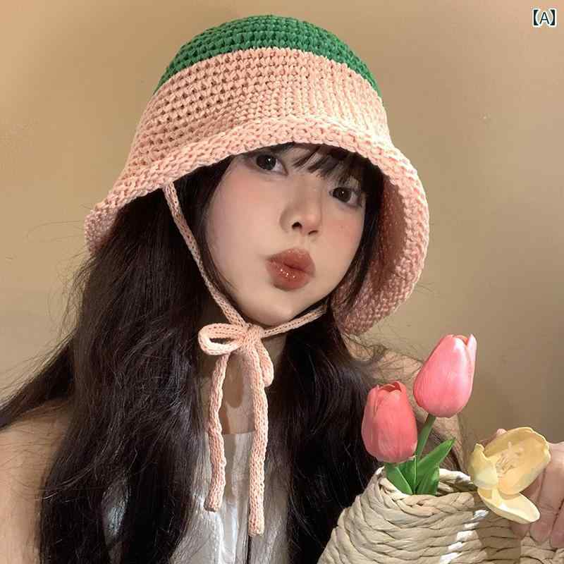 韓国 女性 春夏 秋冬 レディース かわいい おしゃれ カラー ブロック 編み 麦わら 帽子 女性用 夏 海辺 休暇 日焼け防止 帽子 日本 顔 バケツフィッシャー マンハット｜YKC8 27,951円