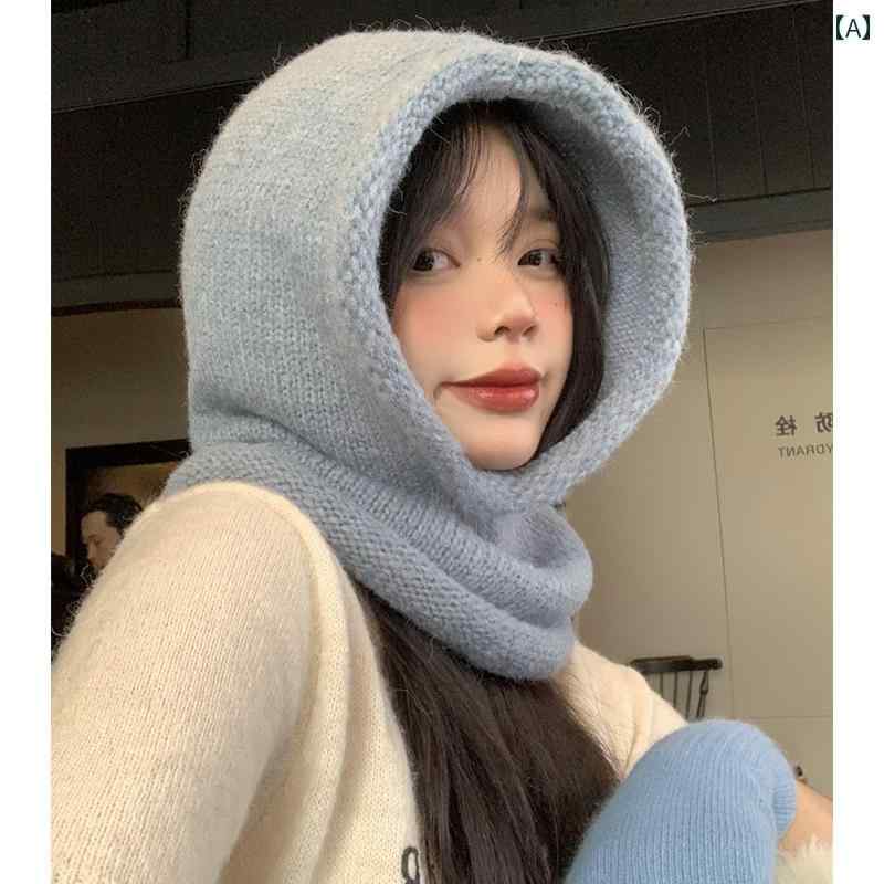 韓国 女性 春夏 秋冬 レディース かわいい おしゃれ バラクラバ レディース 冬用 帽子 オール イン ワン 韓国 顔 ニット ウール 耳保護 帽子|YKC8
