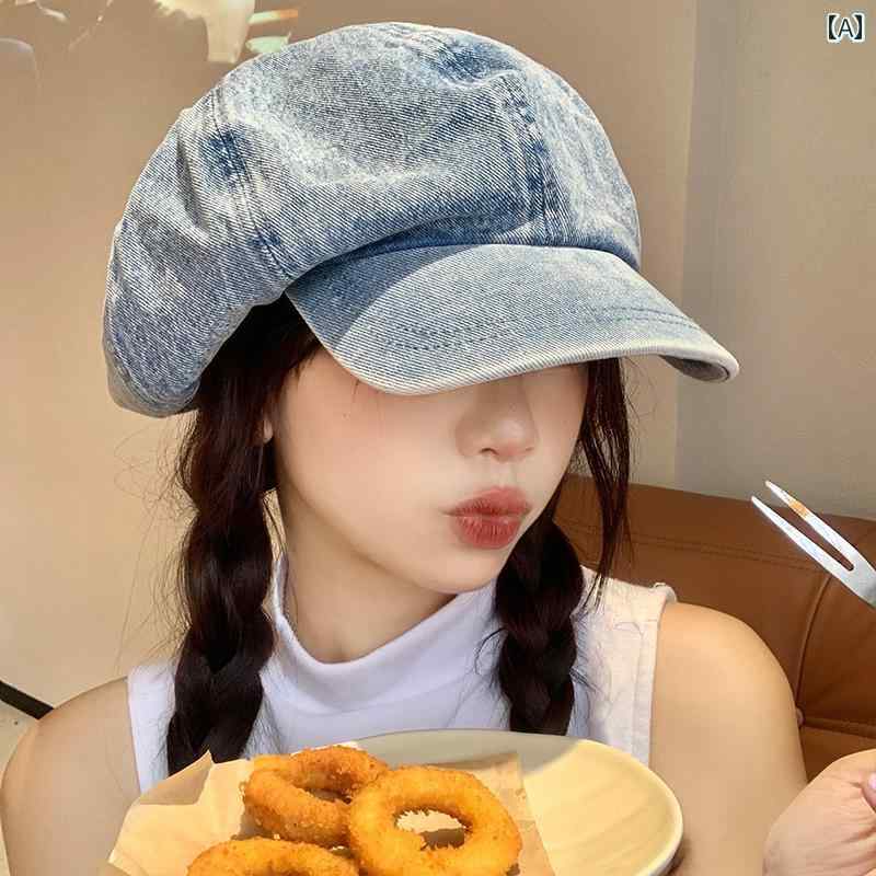 韓国 女性 春夏 秋冬 レディース かわいい おしゃれ 大きい デニム ベレー 帽 女性 日本 レトロ 雲 画家帽子 顔 アヒル 舌 八角形 帽子