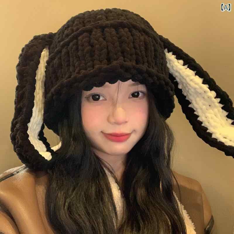 韓国 女性 春夏 秋冬 レディース かわいい おしゃれ 秋女性用 ウサギ 耳 帽子 韓国 かわいい 顔 ニット 帽 耳保護 ウール 帽子 |YKC8