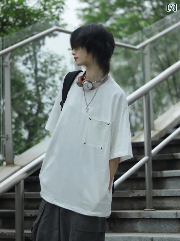 メンズ ファッション 春夏 秋冬 かっこいい オシャレ モテ 男性用 紳士服 服 韓国 シンプル 大人 レトロ 厚手 綿 ポケット 半袖 T シャツ 大きいサイズ カジュアル 半袖 メンズ