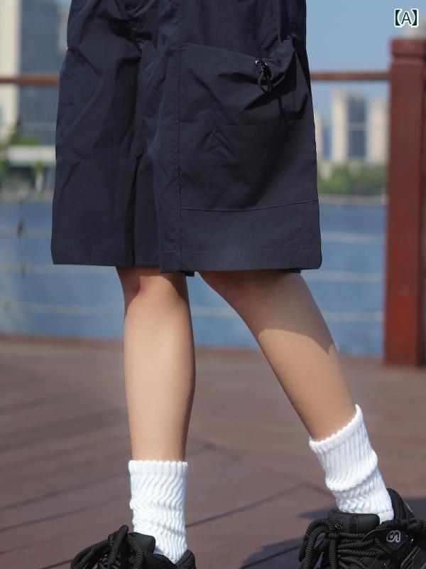 メンズ ファッション 春夏 秋冬 かっこいい オシャレ モテ 男性用 紳士服 服 韓国 シンプル 大人 レトロ ビッグ ポケット カジュアルショーツ ソリッドカラー 5 フィフス ミディアム パンツ カップル｜YKC8