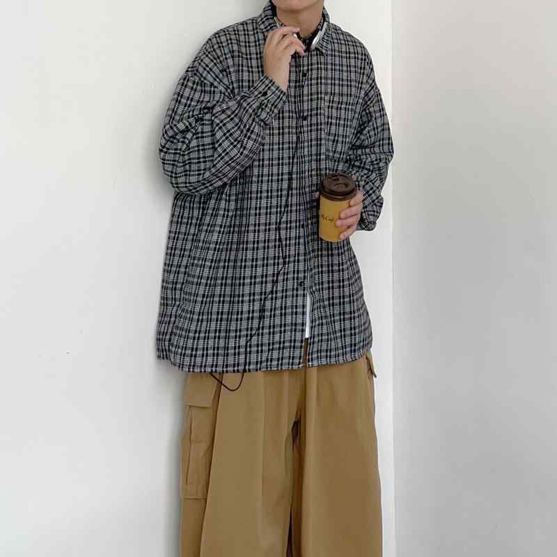 メンズ ファッション 春夏 秋冬 かっこいい オシャレ モテ 男性用 紳士服 服 韓国 シンプル 大人 春秋 製 快適 チェック柄 シャツ メンズ レトロ カジュアル 起毛 長袖 シャツ｜YKC8