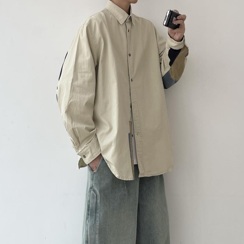 メンズ ファッション 春夏 秋冬 かっこいい オシャレ モテ 男性用 紳士服 服 韓国 シンプル 大人 春秋 レトロ スプライシング 長袖 シャツ メンズ ワークウェア カジュアル シャツ ジャケット