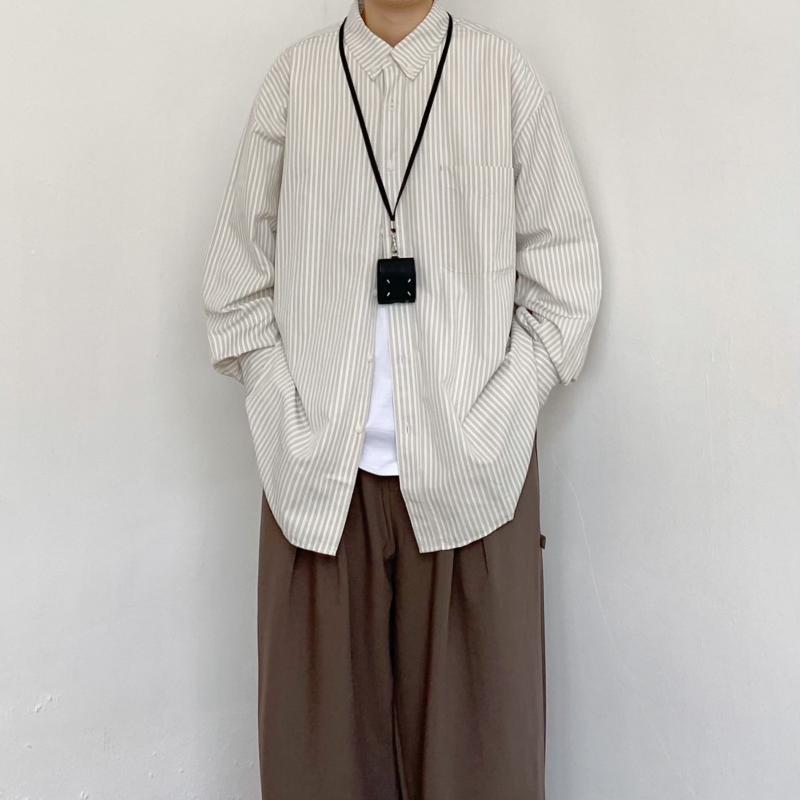 メンズ 流行り物 春夏 秋冬 かっこいい オシャレ モテ 成人男性用 成人男性服 服 韓国 分かりやすい 成年者 歳月 長袖 縞模様ティーシャツ メンズ表現スタイル 心地よい カーキ ティーシャツ いの一番 トップス-メンズファッション