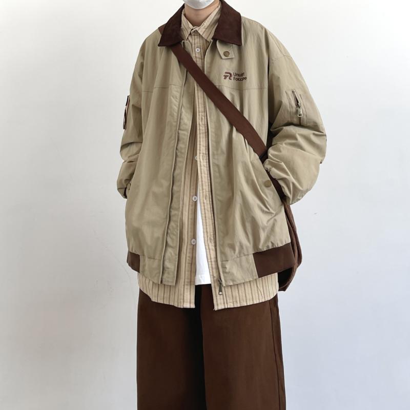 メンズ ファッション 春夏 秋冬 かっこいい オシャレ モテ 男性用 紳士服 服 韓国 シンプル 大人 アメリカン ヴィンテージ ジャケット メンズ レディースの カップル ウェア 春秋 レトロ コントラスト ワークジャケット｜YKC8
