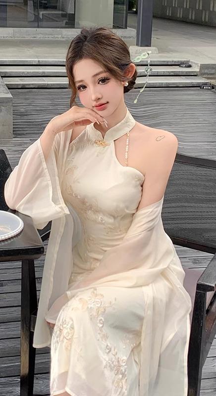 レディース ファッション パーティー コス かわいい キレイ中国 ジャカード チャイナ ドレス 女性 夏 ハイエンド ホルターネック ヒップ ドレス