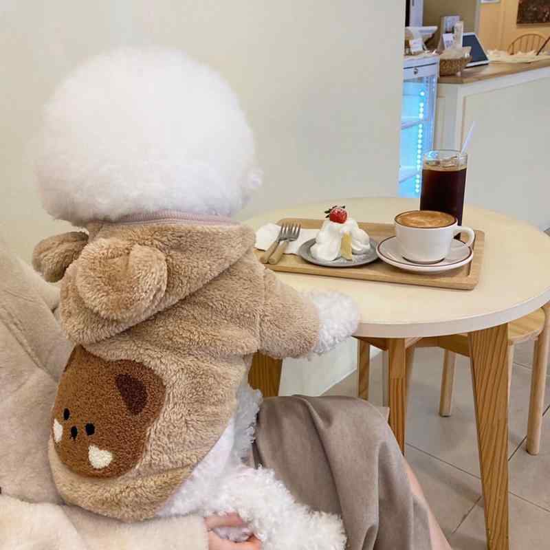 ドッグウェア 秋冬 ペット 犬 猫 服 散歩 かわいい おしゃれ 衣装 小型 防寒 ふわふわ フード付き クマ フリース 中型