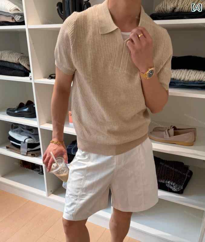 メンズ ファッション 春夏 秋冬 かっこいい オシャレ モテ 男性用 紳士服 服 韓国 シンプル 大人 オールド マネー ニット 冷感 半袖 ポロシャツ メンズ 夏 軽量 通気性 カモメ 襟 半袖 T シャツ