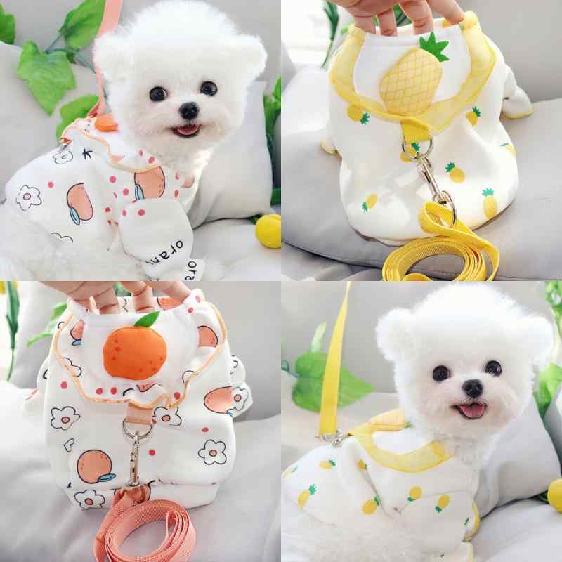 ドッグウェア 春夏 ペット 犬 猫 服 散歩 かわいい おしゃれ 衣装 リード 桃 パイナップル 韓国 シンプル｜YKC8