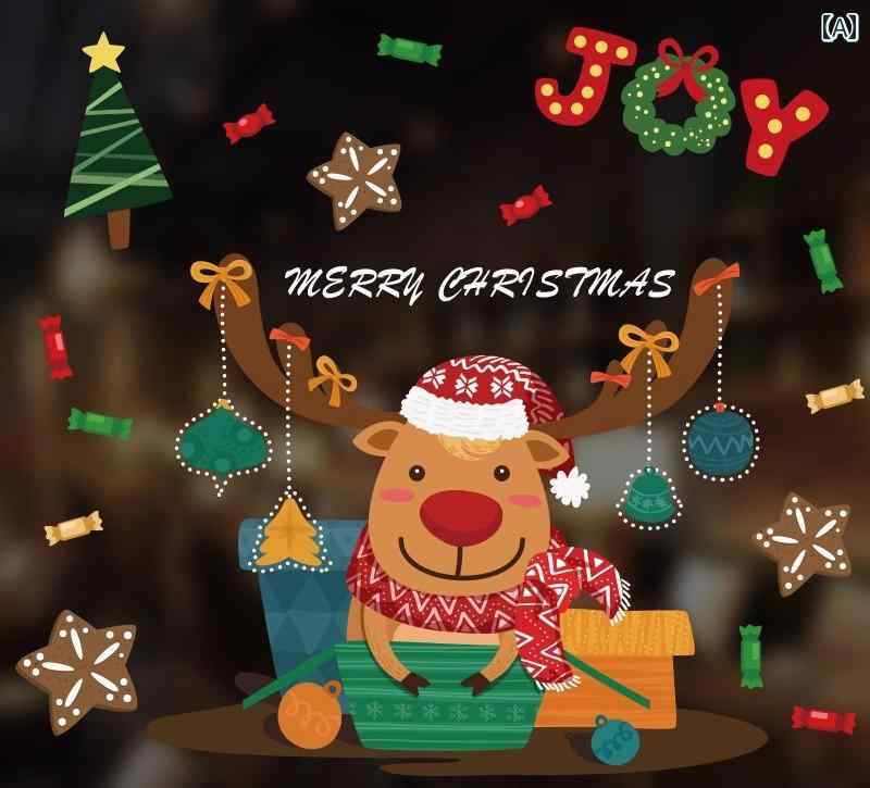 インテリア クリスマス 飾り 装飾 かわいい おしゃれ デコレーション 窓 ガラス ステッカー 壁 ドア ウィンドウ 家 店 サンタクロース ツリー トナカイ
