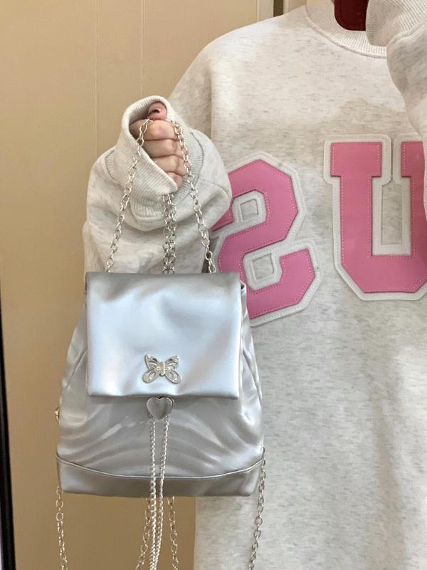 レディース ファッション 春夏 秋冬 女性 かわいい おしゃれ 韓国 鞄 バッグ 上品 大人 チェーン 蝶 リュックサック シンプル ショルダー｜YKC8