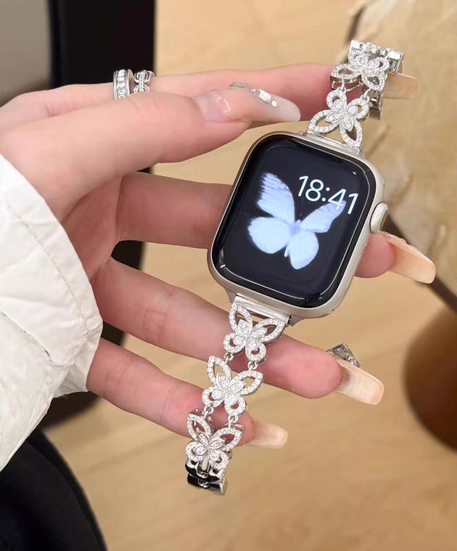 Apple Watch アップルウォッチ 成人女性 レディース ウオッチ 胴締め 今めかしい 可愛らしい かっこいい 覆いかぶせる 腕輪 付属品 蝶 新型 Ultra SE 10 9 8 7 6 5 4 ３ 2 1 キラキラ 伝達ルート石ころ 写真フィルム付き添い人