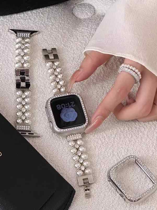 Apple Watch アップルウォッチ 成人女性 レディース ウオッチ 胴締め 今めかしい 可愛らしい かっこいい 写真フィルム付き添い人 パール 同盟罷業一回り 伝達ルート石ころ キラキラ 付属品 新型 Ultra SE 10 9 8 7 6 5 4 ３ 2 1 覆いかぶせる