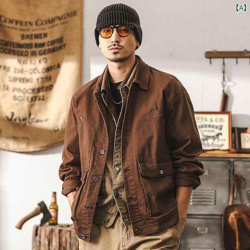 メンズ ファッション 春夏 秋冬 かっこいい オシャレ モテ 男性用 紳士服 服 韓国 シンプル アメリカン レトロ ヘビーウェイト ワークジャケット メンズ 秋 タフ ハンティングジャケット カジュアル ジャケット 男性用