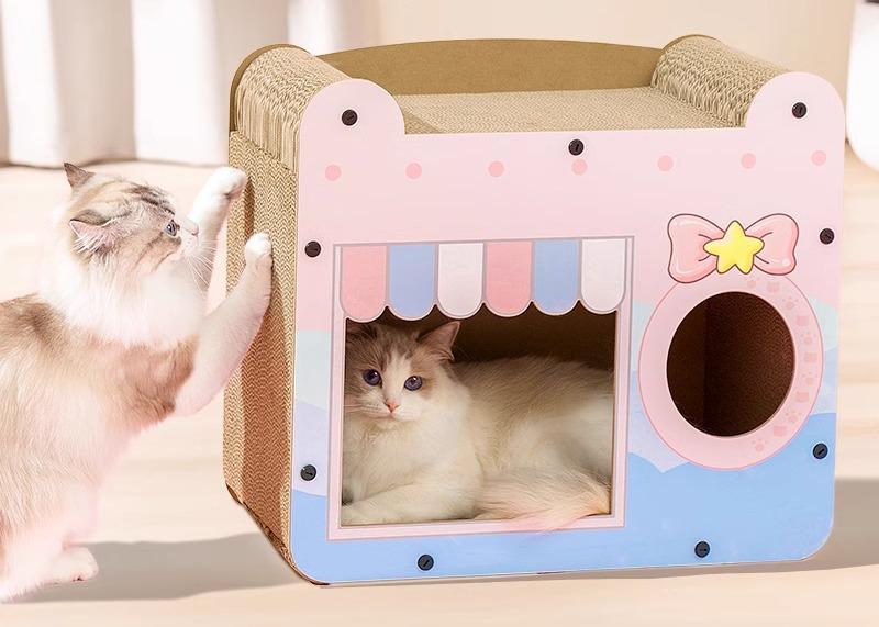 おすすめ 猫 愛玩動物 グッズ 愛くるしい 今めかしい 室内装飾 爪研ぎ 手あそび ゲーム盤 段ボール 2層 クライミング 家 パステルカラー ガーリー