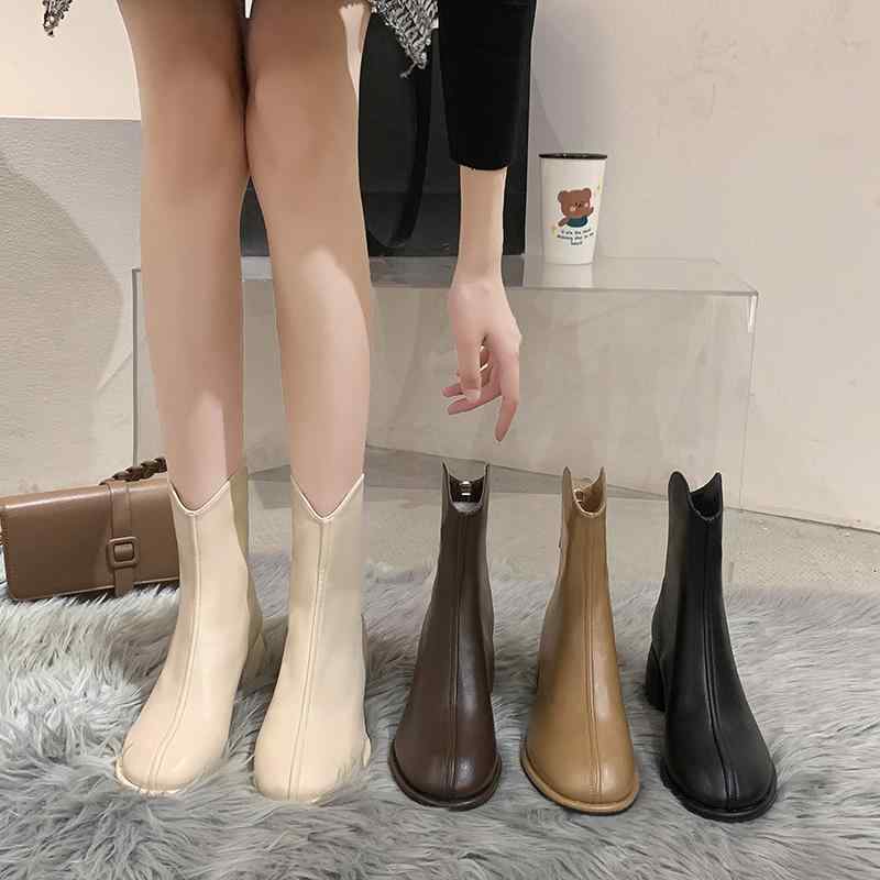 女性 韓国 おすすめ 秋　冬 レディース ファッション かわいい おしゃれ シンプル 靴 ブーツ フレンチ ショート ブーツ レトロ 太い ヒール 5cm｜YKC8 28,356円