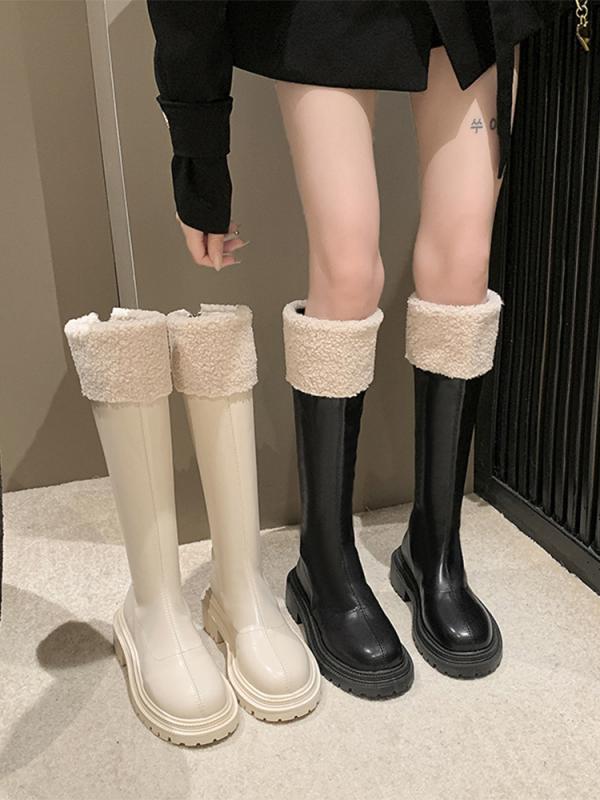 女性 韓国 おすすめ 秋 冬 レディース ファッション かわいい おしゃれ シンプル 靴 ブーツ ロング ベルベット スノー スリム ふわふわ 厚手 ソール ヒール 4cm|YKC8