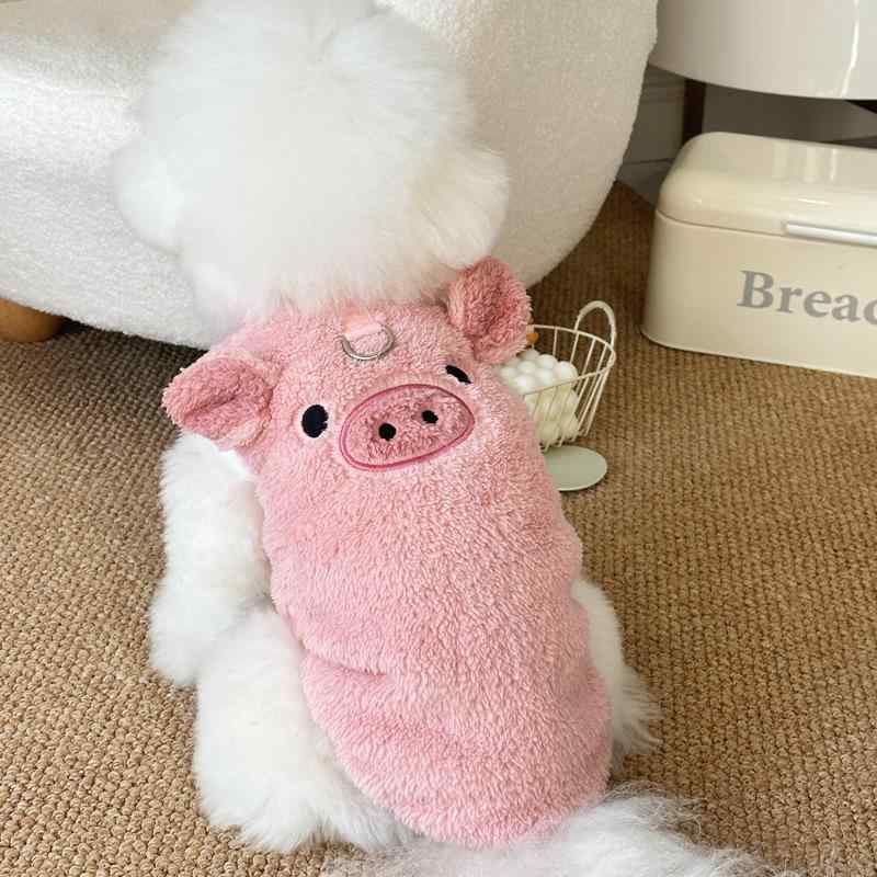 ドッグウェア 秋　冬 ペット 犬 猫 服 散歩 かわいい おしゃれ 衣装 小型 中型 ベスト 暖かい 防寒 ブタ ふわふわ｜YKC8