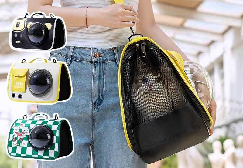 犬 猫 キャリー ペット 外出 バッグ ポータブル 運ぶ シンプル イラスト クマ かわいい おしゃれ ショルダー ハンド 通気性|YKC8