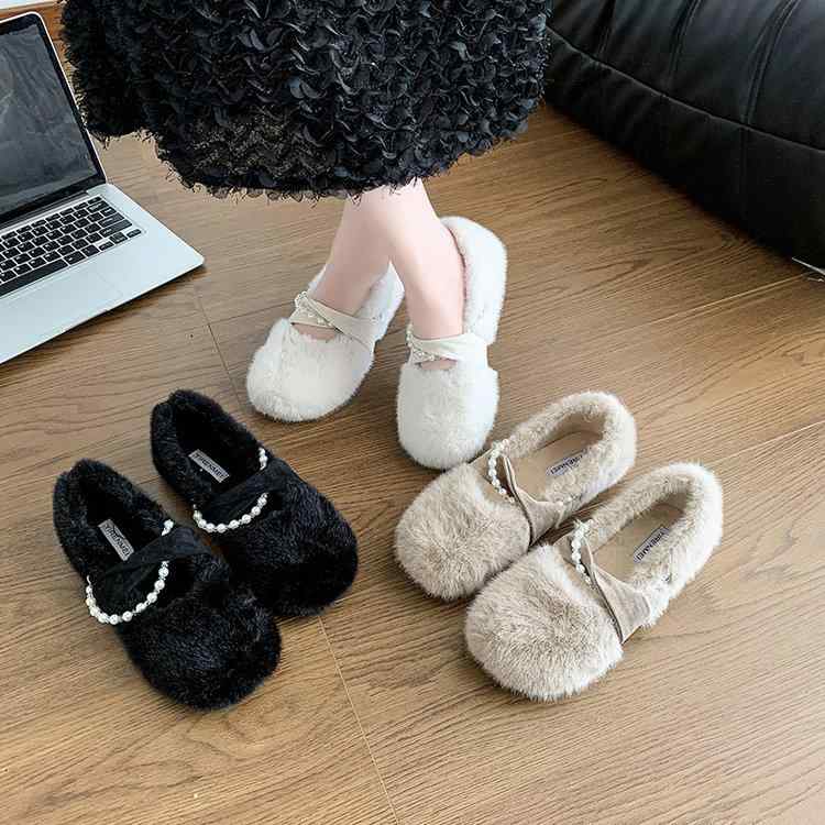 女性 韓国 おすすめ 秋冬 レディース ファッション かわいい おしゃれ シンプル 靴 ブーツ 女性 フラット ふわふわ パール リボン スリッパ|YKC8