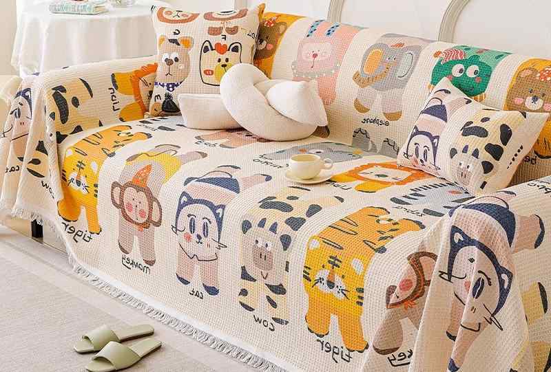 春夏 秋冬 韓国 ソファ カバー イス かわいい おしゃれ インテリア オールシーズン 全面 ブランケット 防塵 傷防止 動物 キッズ 子供|YKC8