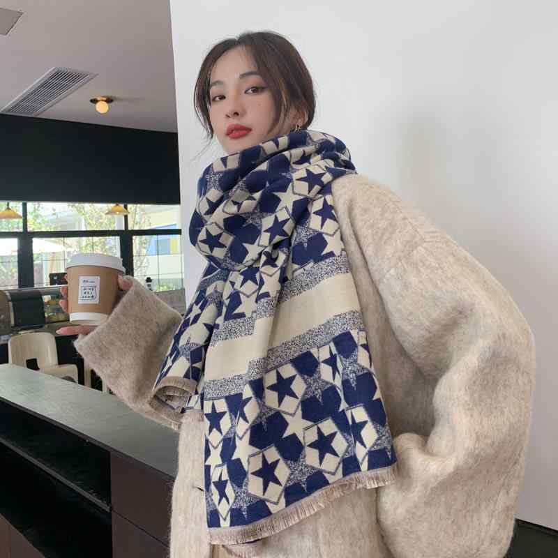レディース ファッション 秋冬 ニット スカーフ マフラー 女性 韓国 ネックウォーマー かわいい おしゃれ 60cm×190cm ショール スター 星 シンプル|YKC8