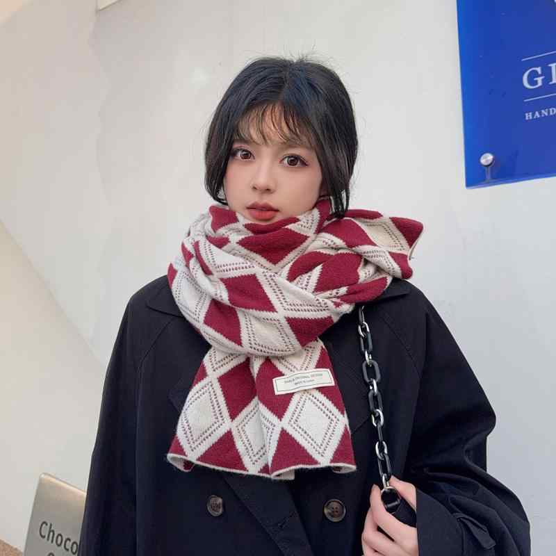 レディース ファッション 秋　冬 ニット スカーフ マフラー 女性 韓国 ネックウォーマー かわいい おしゃれ 35cm&times;180cm チェック シンプル｜YKC8