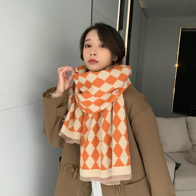 レディース ファッション 秋　冬 ニット スカーフ マフラー 女性 韓国 ネックウォーマー かわいい おしゃれ 60cm&times;190cm チェック ショール シンプル｜YKC8
