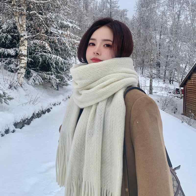 レディース ファッション 秋　冬 ニット スカーフ マフラー 女性 韓国 ネックウォーマー かわいい おしゃれ 50cm×200cm 無地 ロング シンプル