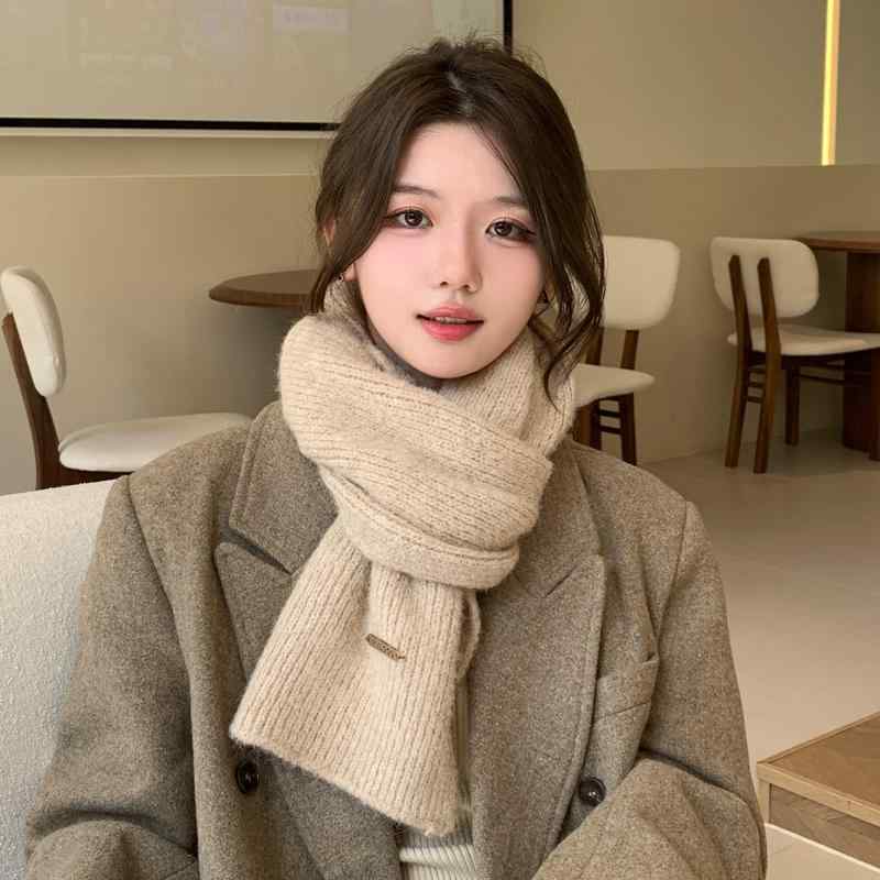 レディース ファッション 秋冬 ニット スカーフ マフラー 女性 韓国 ネックウォーマー かわいい おしゃれ 35cm×170cm 無地 シンプル|YKC8