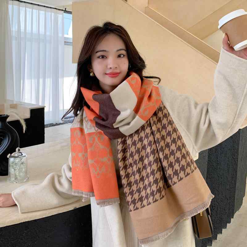 レディース ファッション 秋冬 ニット スカーフ マフラー 女性 韓国 ネックウォーマー かわいい おしゃれ 60cm×190cm 千鳥格子 ショール 厚手|YKC8