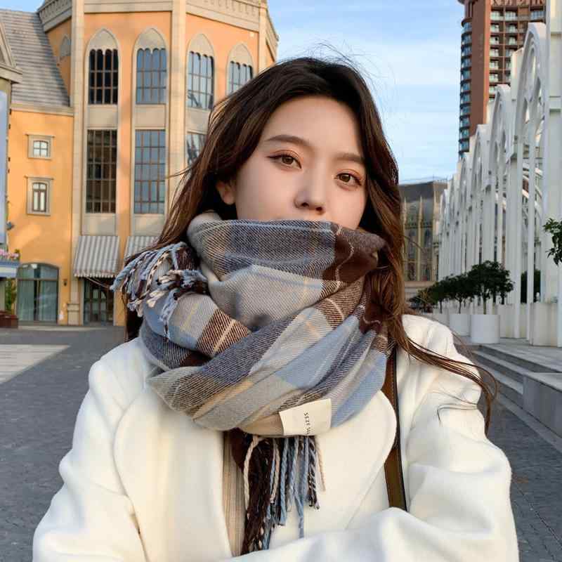 レディース ファッション 秋冬 ニット スカーフ マフラー 女性 韓国 ネックウォーマー かわいい おしゃれ 60cm×190cm チェック ショール シンプル チェック