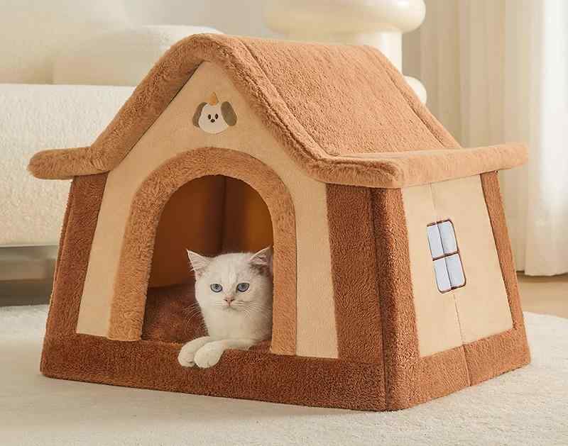 犬 猫 ペット ベッド 寝具 かわいい おしゃれ 保温 暖かい 取り外し 洗濯 可能 洗える ハウス 家 小屋 オールシーズン クマ 耳 ストライプ 毛布 ブランケット セット 秋冬
