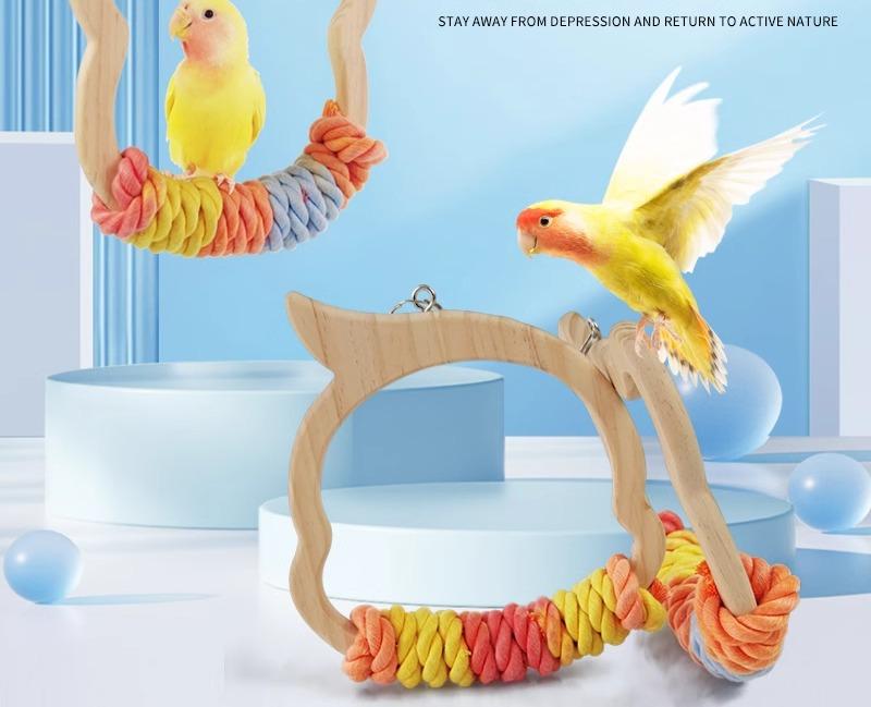 ペット用品 おすすめ 小動物 おしゃれ かわいい 鳥 インコ オウム 文鳥 ヨウム おもちゃ 木製 カラフル 噛む ロープ ブランコ クマ 雲 レインボー シンプル