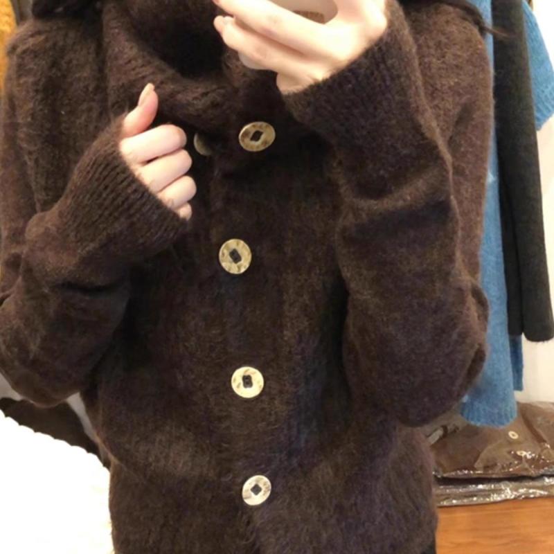 女性 レディース ファッション おしゃれ かわいい 韓国 春秋冬 レトロ ハイネック ニット セーター トップス 長袖 シンプル レース Vネック｜YKC8