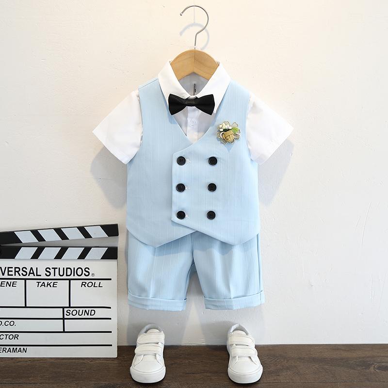 キッズ ファッション 男の子 かわいい おしゃれ かっこいい 韓国 子供服 発表会 結婚式 高級 スーツ 衣装 シンプル シャツ 蝶ネクタイ 花 パンツ ベスト セット 半袖 夏