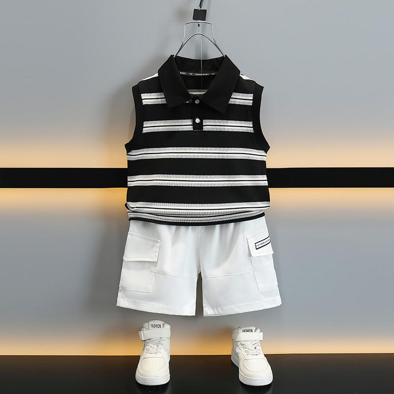 キッズ ファッション 男の子 かわいい おしゃれ かっこいい 韓国 子供服 高級 夏 シャツ ノースリーブ パンツ セット ボーダー