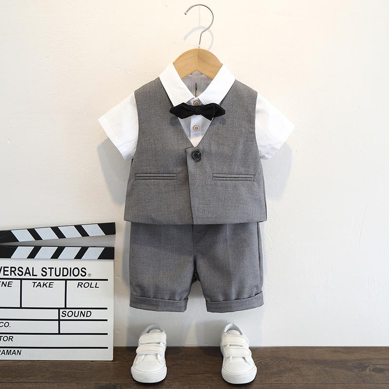 キッズ ファッション 男の子 かわいい おしゃれ かっこいい 韓国 子供服 発表会 結婚式 高級 スーツ 衣装 シャツ シンプル パンツ 蝶ネクタイ 半袖 夏 セット