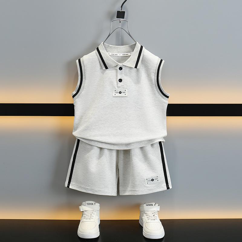 キッズ ファッション 男の子 かわいい おしゃれ かっこいい 韓国 子供服 高級 夏 薄手 ノースリーブ シンプル シャツ パンツ セット ライン スポーツ|YKC8