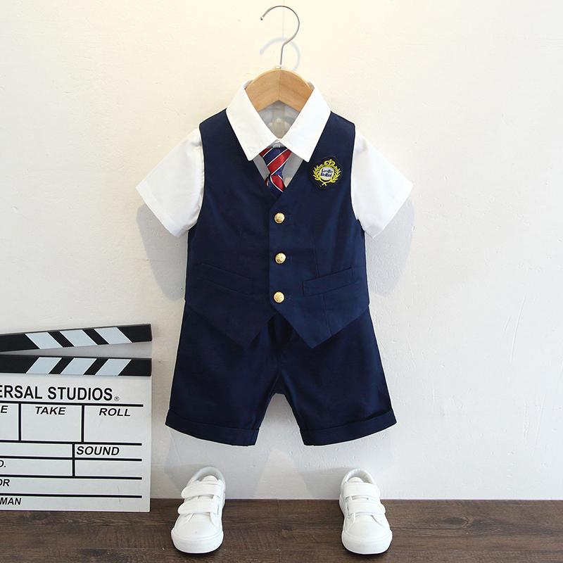 キッズ ファッション 男の子 かわいい おしゃれ かっこいい 韓国 子供服 発表会 結婚式 高級 夏 半袖 英国 スーツ セット ネクタイ ベスト シンプル シャツ パンツ