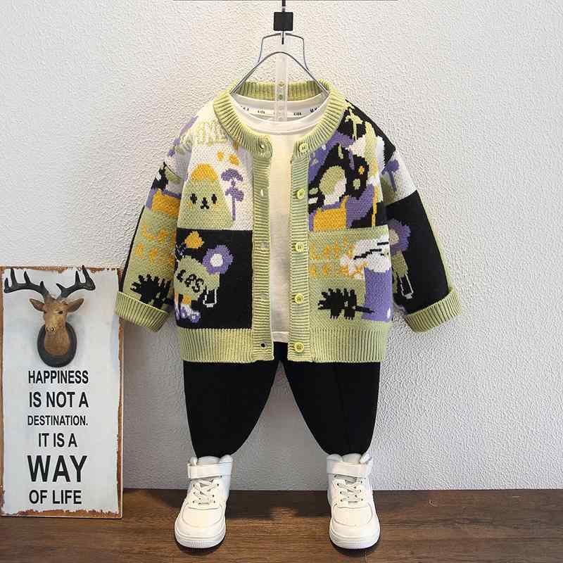 キッズ ファッション 女の子 かわいい おしゃれ 韓国 子供服 高級 セーター 秋冬 カーディガン ジャケット 男の子 カジュアル トップス パンツ 長袖 セット｜YKC8