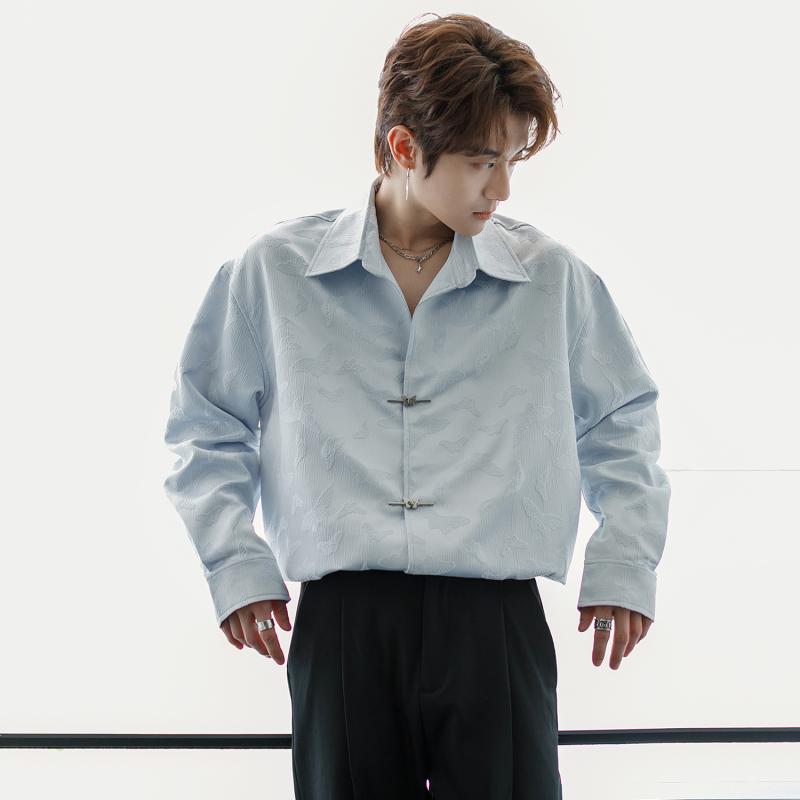 メンズ ファッション 春夏 秋冬 かっこいい オシャレ モテ 男性用 紳士服 服 韓国 シンプル 大人 秋 蝶 バックル カジュアル 長袖 シャツ|YKC8