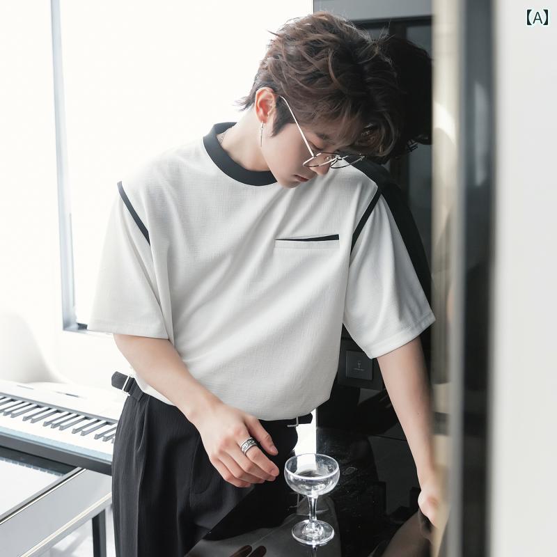 メンズ ファッション 春夏 秋冬 かっこいい オシャレ モテ 男性用 紳士服  服 韓国 シンプル 大人 服 高級料 スタイル 半袖 男子  ラウンドネック 半袖 T シャツ