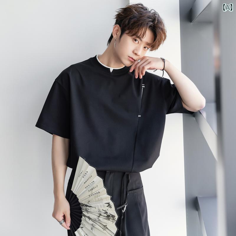 メンズ ファッション 春夏 秋冬 かっこいい オシャレ モテ 男性用 紳士服 服 韓国 シンプル 大人 小さめ Vネック 高級 ゆったり 半袖 T シャツ 高級