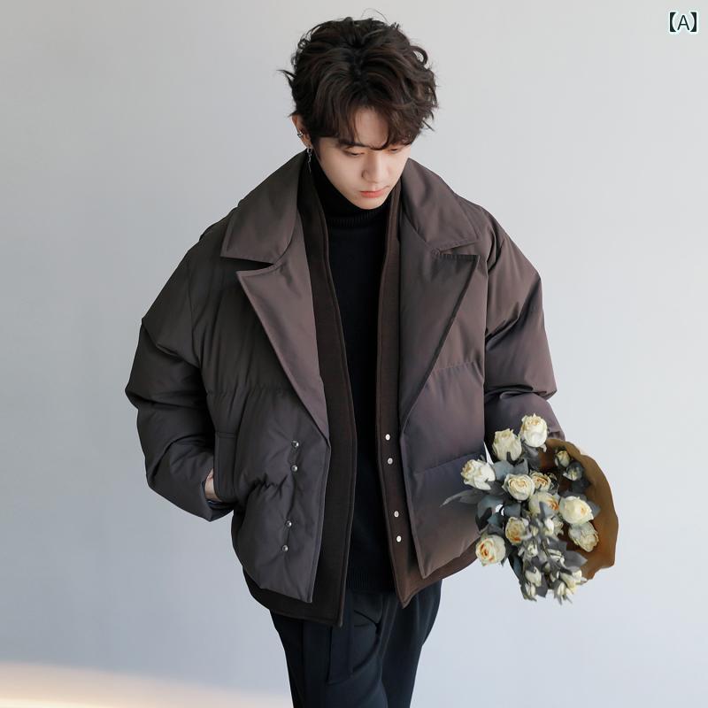 メンズ ファッション 春夏 秋冬 かっこいい オシャレ モテ 男性用 紳士服 服 韓国 シンプル 大人 スプライシング フェイク ツーピース コットン コート スーツ カラー カジュアル コットン コート 冬 12,206円